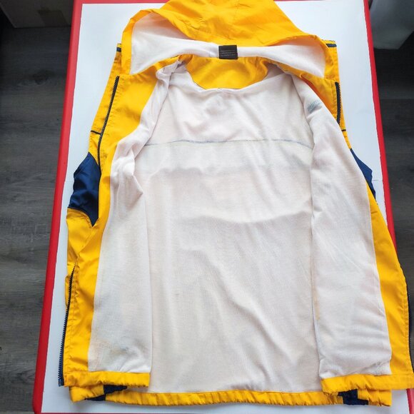 Columbia Vintage rain coat vest yellow with blue design men's - Picture 4 of 10